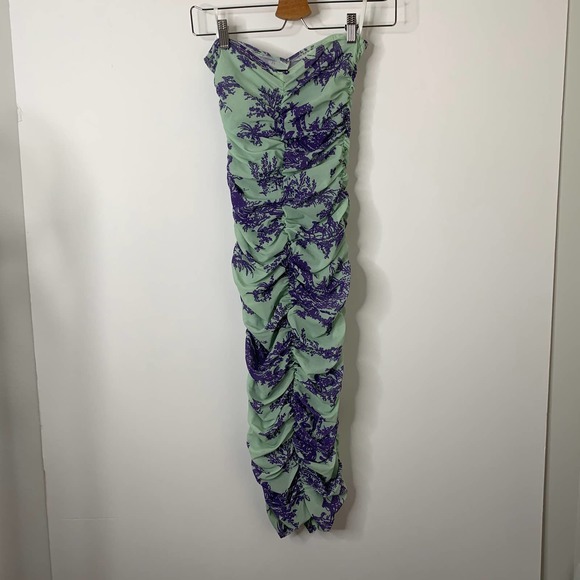 Miaou Renzo Mint Toile Midi Ruched Dress Mint Purple Womens XS - Picture 12 of 16